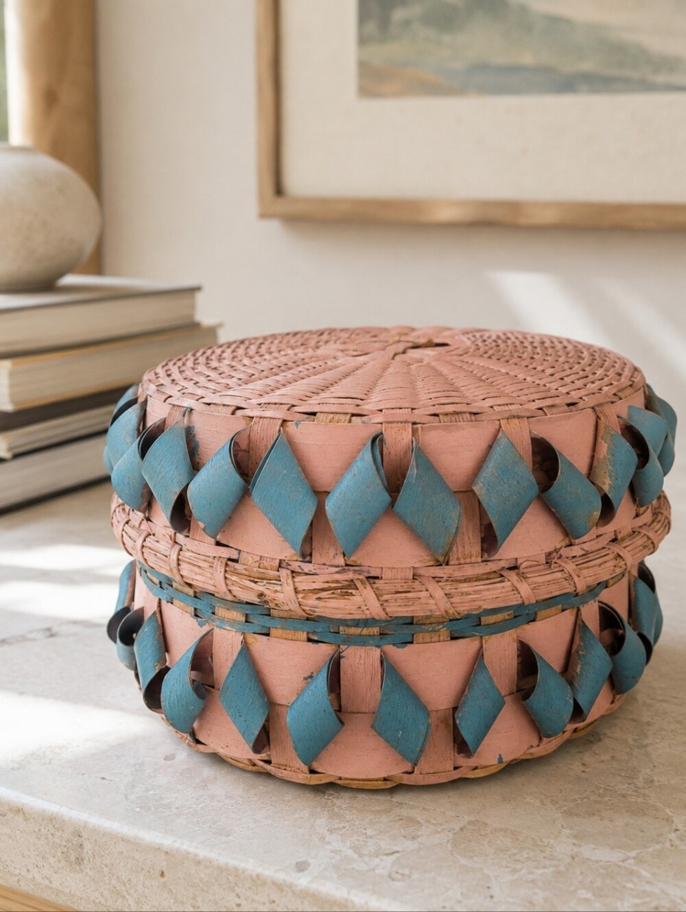Antique Wabanaki Wolastoqiyik Maliseet Fancy Curly Basket Ash Sweetgrass